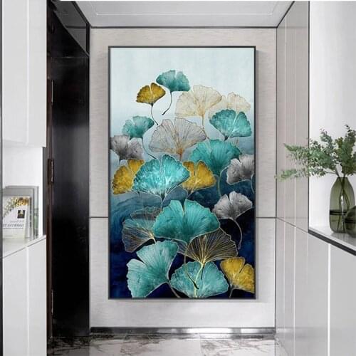 Diamond Embroidery Abstract art, golden, green leaves Picture Of Diamond Painting Full Square round Mosaic Cross Stitch A316