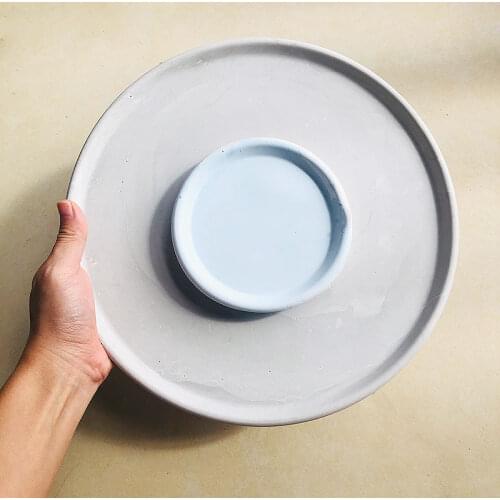 Large Concrete Tray Mould 24cm Disc Round Square Design Flower Pot Base Silicone Mold