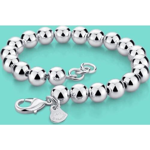 Womens 925 Sterling Silver Bracelet Simple Style Beaded Chain Solid Silver Not Fade 6mm16-20cm Size Charm Female Accessories