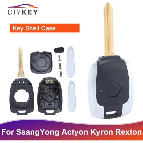 DIYKEY New Replacement Remote Key Shell for SsangYong Actyon Kyron Rexton Korando Keyless Entry Case Fob 2 Button Uncut Blade
