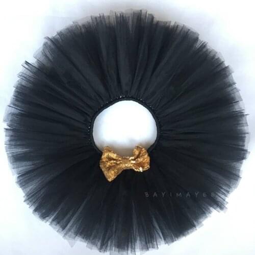 Girls Black Glitter Tutu Skirt Baby Ballet Dance Pettiskirt Underskirts with Gold Sequin Bow Kids Christmas Party Costume Skirts