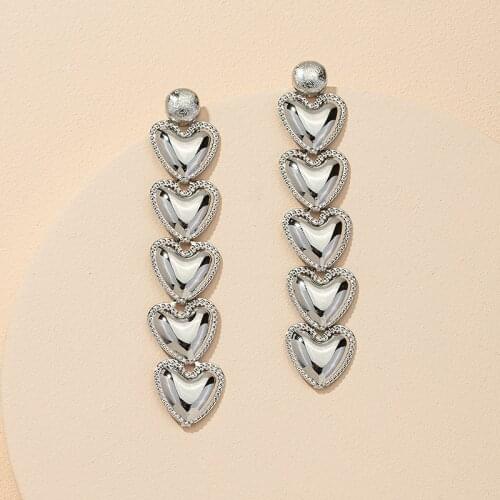 UJBOX Long Exaggerated Love Pendant Earrings for Women Gold/Silver Zinc Alloy Metal Wedding Engagement Birthday Gift