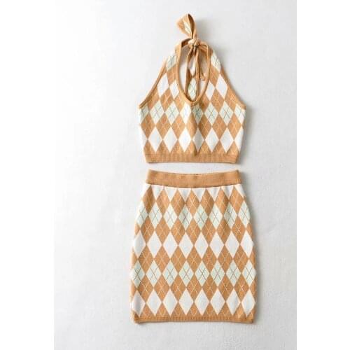 European and American wind tie with knitted neck hit-and-run diamond-shaped bag hip skirt fashion knitting suit DLtz240