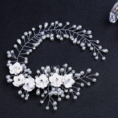 Bride Hair Comb Flowers Faux Pearl Wedding Girls Bridal Tiara Floral Headdress C1FE