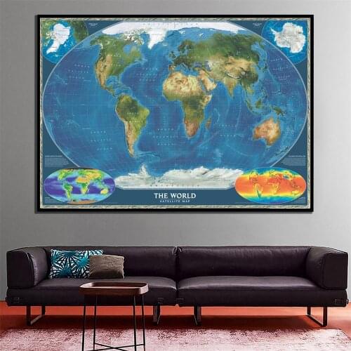 A2 Size Fine Canvas Spray Painting World Satellite Map with Surface Temperature Wall Decor Map Office Desk Crafts