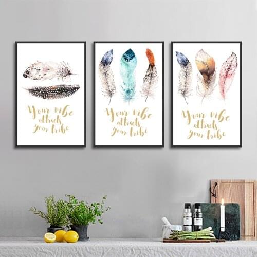 Painting 3 Panel Colorful Feather Canvas Art Print Poster Wall Pictures for Home Decoration Simple Wall Decor Larger Poster