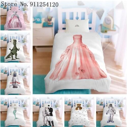 3D Printing Bedding Set Astronaut Dancer Bear Mermaid Duvet Cover Set Cartoon Quilt Cover Kids Gift Bed Linen Sets Skirt Bed Set