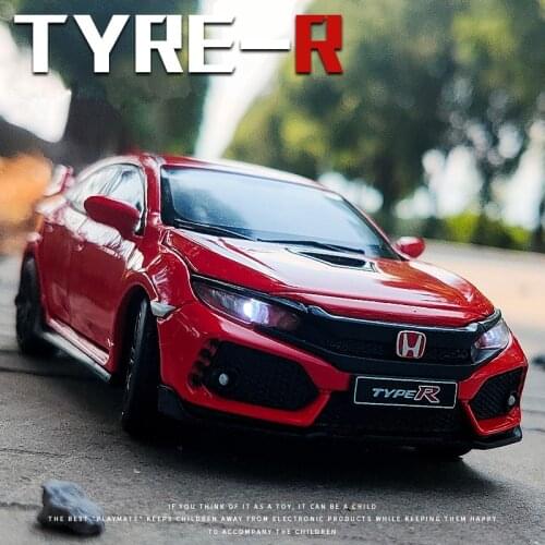 1/32 HONDA Civic Type R Alloy Car Model Diecasts Metal Simulation Toy Sports Car Vehicles Model Sound Light Collection Kids Gift