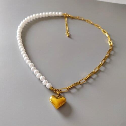 2020 fashion trend new heart-shaped pearl chain splicing love necklace