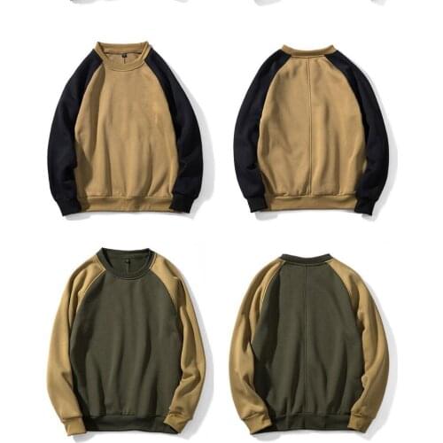 Mens Patchwork Round Neck Sweatshirts Spring Autumn Casual Tops Pullovers Male Loose Streetwear Sweatshirt Homme US SIZE