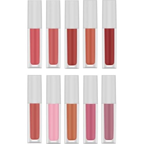 10 Color Square Tube Moisturizing Lip Glaze Makeup Set In Bulk Wholesale Private Label