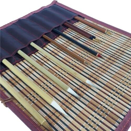 1set (10pcs Brush +1pc Pen Curtain) Chinese Bamboo Calligraphy Brushes Set Writing Brush Tool Calligraphy Ink Art Supplies