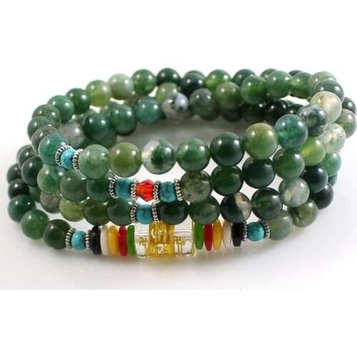 Natural Multi Colored Agate 108 Multi Circle Buddha Beads Bracelet Fashion Chalcedony Six Character Mantra Rosary Bracelet