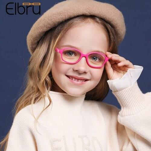 Elbru Children Anti Blue Light Resin Len Glasses Frame Baby Fashion Square Silicone Goggles Boys Girls Colorful Plain Spectacles