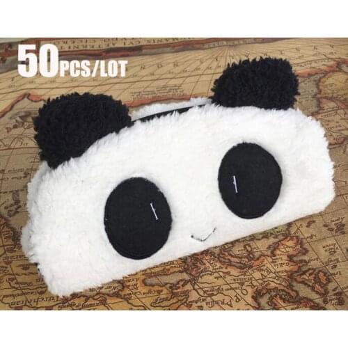 50Pcs/lot Cute Panda Plush Pencil Case Lovely Animal cat Makeup Bag Pen Box For Kids Gift Stationery Pouch Plush Bag