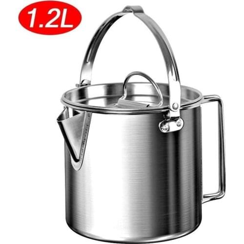 1.2L Outdoor Stainless Steel Kettle Picnic Camping Hanging Pot Portable Coffee Pot Teapot Camping Cooker for Hiking
