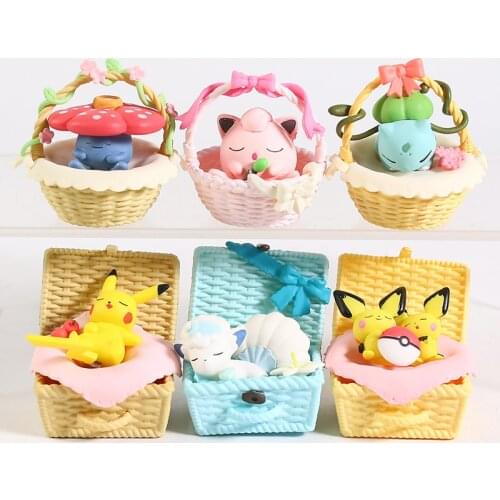 Pokemon Utatane Basket Vulpix Pichu Jigglypuff Bulbasaur Vileplume PVC Figures Toys 6pcs/set