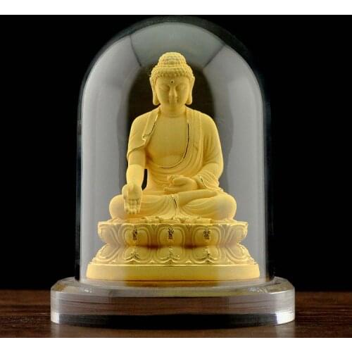 Portable mini alluvial gold temple with shrines of Buddha Ksitigarbha Po Sam Jiuhua