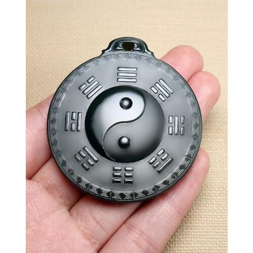 Superb bottle green Jade Lucky totem Pendant eight-diagram-shaped appetizer Amulet hanging churinga