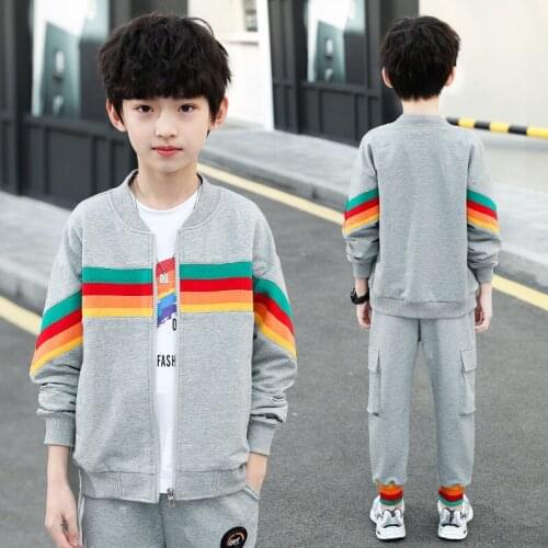 Rainbow Spring Autumn Girls Clothing Suits Coat +Pants 2pcs/Set Kids Teenager Outwear Sport Beach School High Quality