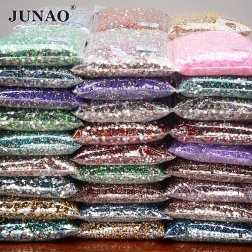 JUNAO Bulk Pack 2mm 3mm 4mm 5mm 6mm Colorful AB Resin Non Hotfix Rhinestone Glitter Nail Art Decoration Flatback Crystal Diamond