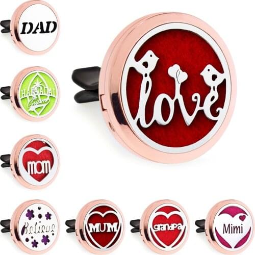 Rose Gold Color Believe Love Mum Dad 30mm Magnet Open Essential Oil Car Vent Clip Perfume Diffuser Locket Free 10 Pads