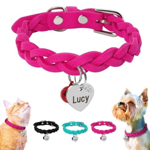 Hand woven pet cat and dog collar custom tag lettering anti-loss collar dog neck collar cute bell necklace