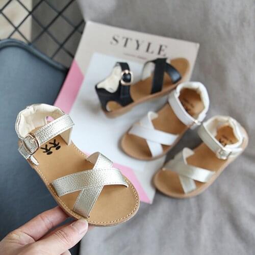 Girls Summer Water Sandals Strappy Soft Flat Sandal Toddler Kids Baby Girls Solid Rubber Sandals Non-slip Shoes Cross Sandals
