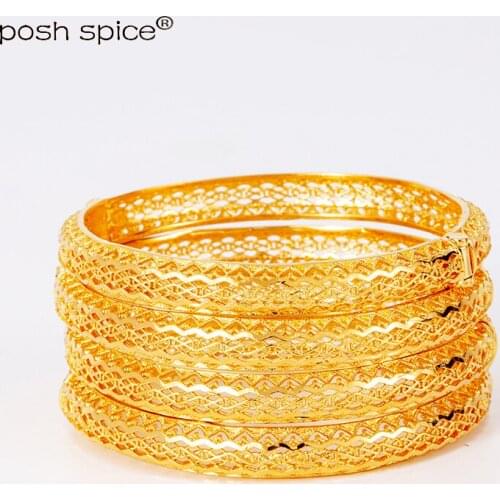 Bridal Jewelry Indian Bracelets Arabic Bangles with Charm African Gold Jewelry Dubai Bangles for Women Wedding Bride Gift