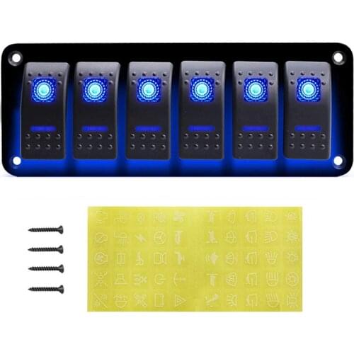LED 6 Gang Switch Panel For Car Truck Socket Circuit Breaker 12V-24V Control Panel Marine Boat Rocker