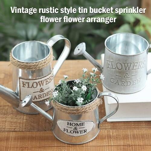 Bucket Flower Vase Garden Decor Vintage Metal Handicraft Watering Flower Arrangement Home Decor Succulents Plant Flowers Pot