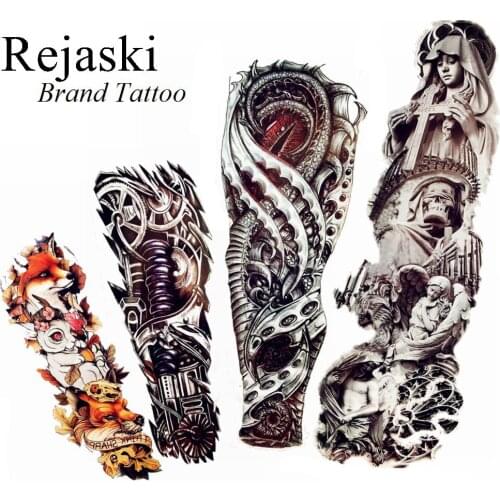 Long Lasting Machine Arm Totem Temporary Tattoo Sticker Men Full Leg Body Art Tattoo Black Dragon Tail Waterproof Tatoos Women