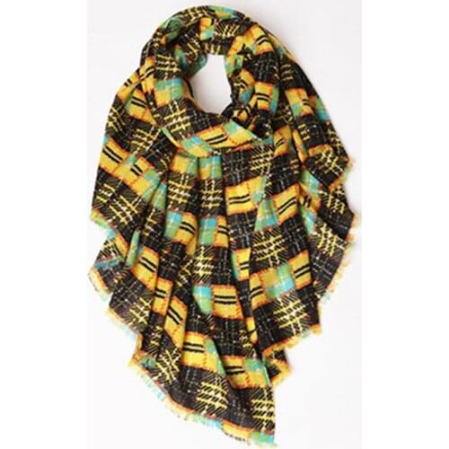 New fashion 100%wool women plaid thin scarfs shawl pashmina 100x200cm yellow 3color