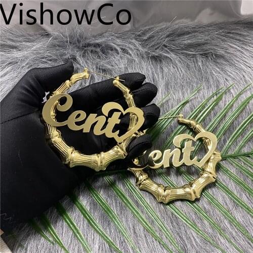 Custom Name Earrings Personalize Stainless Steel Letter Round Earrings For Women Circle Bamboo Earrings Jewelry Gifts