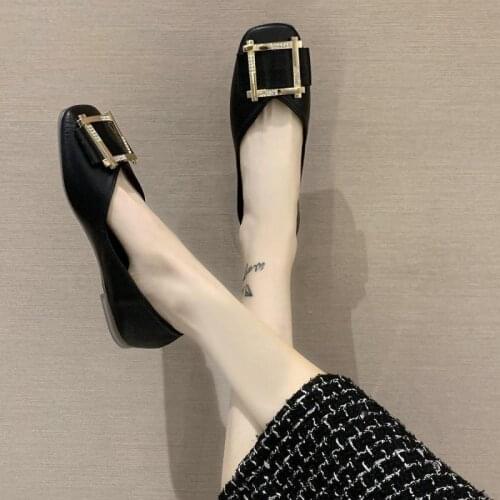 Pointed Head Shallow Mouth Ladle Shoes Women Flat Match Fashion Soft Bottom Rhinestone Lazy Bean Shoes Shoes Women