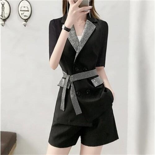 Womens Fashion Suit women Summer New high-end Casual short-sleeved suit + shorts two-piece suit women