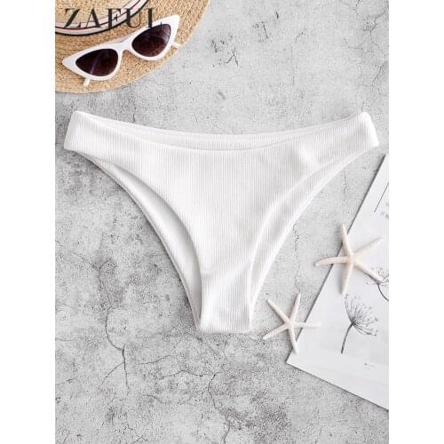 ZAFUL Ribbed Bikini Bottom Women Sexy Low Waist Swimming Beach Swimwear Briefs Summer Female Solid Beachwear Pants Underwear