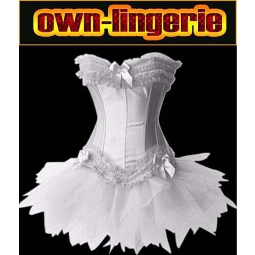 Feminine Lace Jacquard Overbust Tutu Skirted Corset with G-string ,New 2014 Bustiers & Corsets Women Boutique Clothing w7002