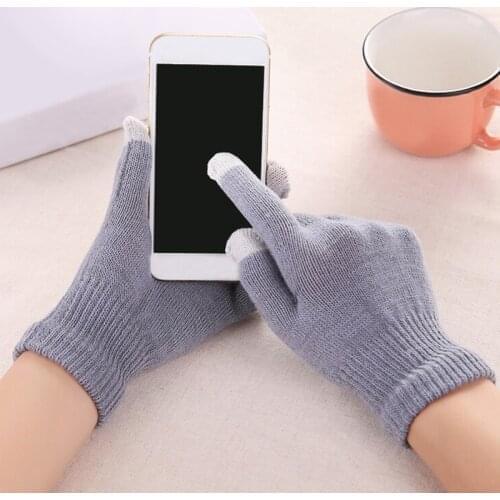 Hot Winter Gloves Women Men Touch Screen Gloves Warm Mittens Solid Cotton Warm Thick Knitted Five Fingers Gloves Christmas Gifts