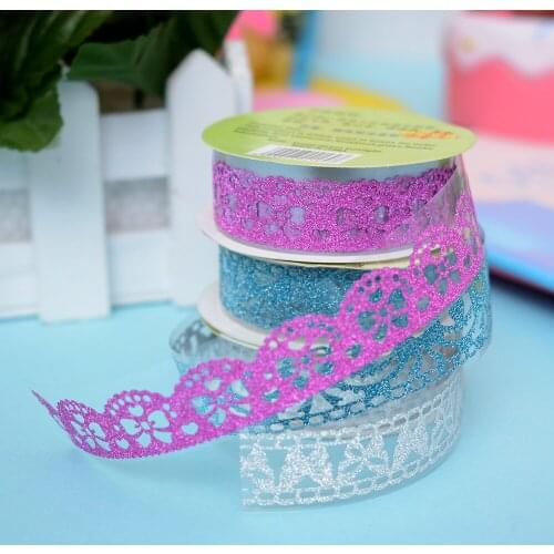 1PC 1m Kawaii Glitter Matte Lace Tape Book Decor Washi Tape Scrapbooking Card Adhesive Paper Sticker DIY Craft Gift