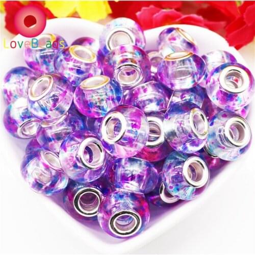 10Pcs Set Color Flower Murano Big Hole Round Rondelle Spacer Beads Fit Bracelet Bangle Snake Chain Charms Jewelry Making Adults