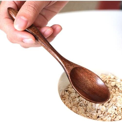 14cm long 5pcs Set Wooden Spoons Spoon Kids Ladle Wood Rice Soup Dessert Honey Spoon Coffee Tea Mixing Tableware Kitchen Scoop