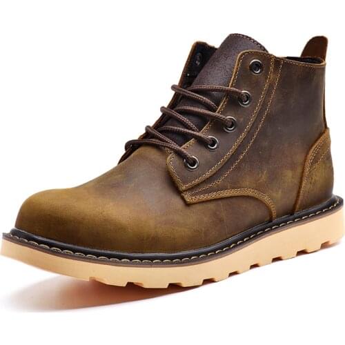 2020 Vintage Work Boots Warm Plush Winter Boots For Men Genuine Leather Mens Autumn Winter Shoes 5#20/10D50