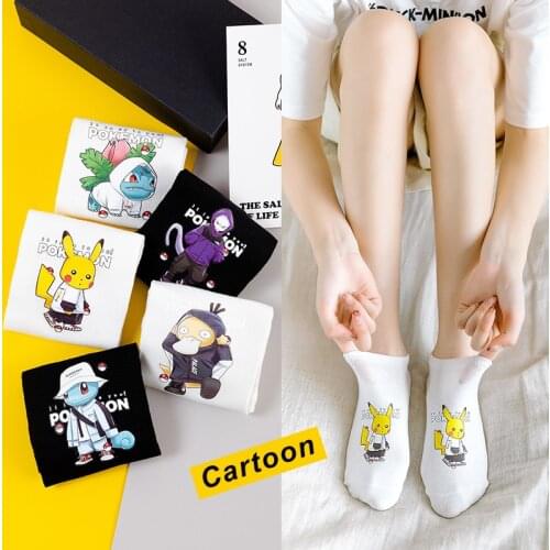 5Pcs Pokemon Pikachu Socks Fashion Cartoon Women Socks Pikachu Go Kirby Eevee Anime Figure Cartoon Cosplay Socks Gifts