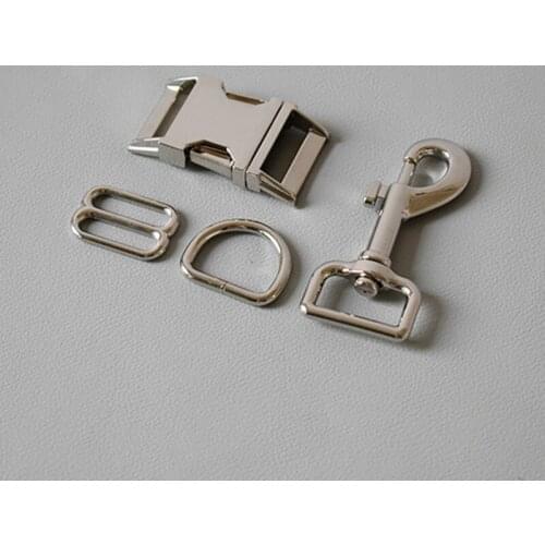 50 sets 25mm Metal D ring belt straps slider breakaway side release buckle DIY Dog Collar Leash Set Metal Accessories