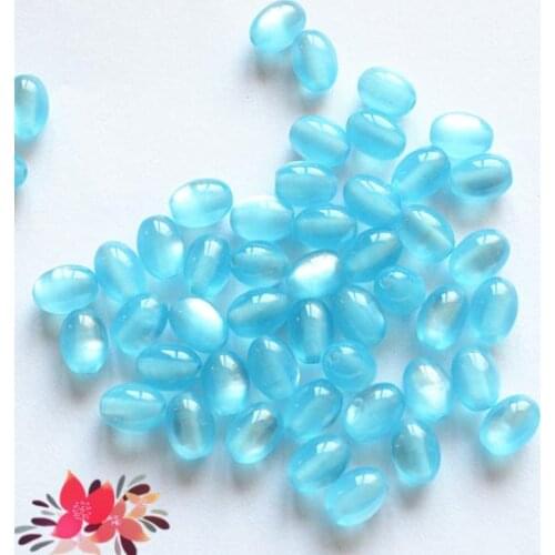 7*5mm 200PCS Light Blue Resin Cat Eye Oval Beads, Home DIY Crafting Beads,Garment Decoration Beads