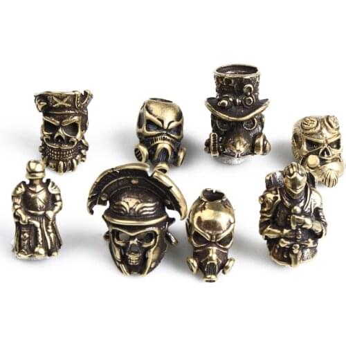 8Pcs/Lot Pure Brass Knife Beads Paracord Skull For Paracord Bracelet Accessories Survival DIY Pendant Buckle for Knife Lanyards