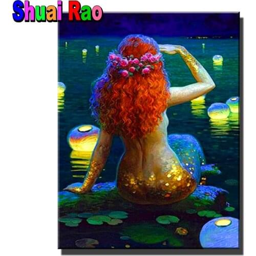 Diamond Mosaic Mermaid Girl Cross Stitch Home Decor Portrait Diamond Painting Fantasy Lady Picture Of Rhinestones Gift