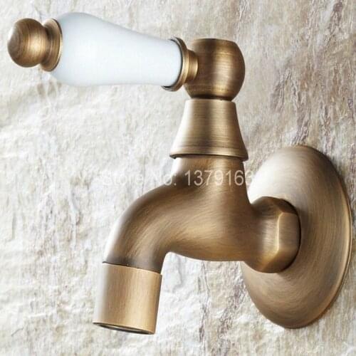 Antique Brass Ceramic Handle Laundry Bathroom Kitchen Wall Mount Basin Faucet Single Cold Mop Tap aav108