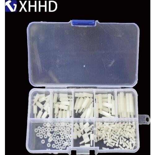 M2 White Hex Nylon Column Male Female Standoff Pillar Thread Plastic Hexagon PCB Motherboard Screw Nut Set Assortment Kit Box